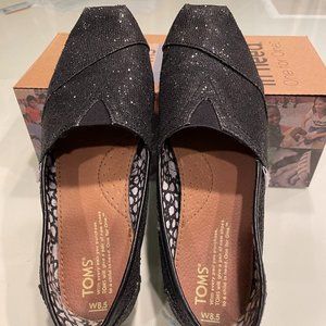 Toms Classics.  Black Glitter. Size 8.5